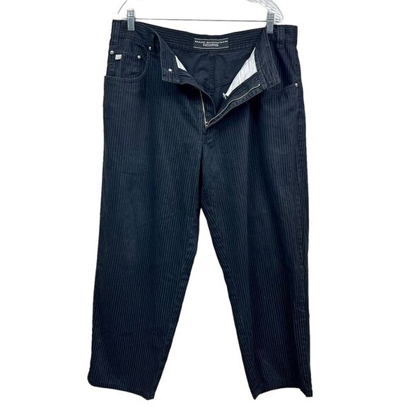 Marc Buchanan Exclusive Collection Mens Pants Tapered Stripe Black Flat Front 38 - Picture 3 of 8